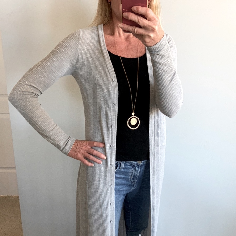 Long, V Neck Button Front Cardigan - Picture 2 of 8